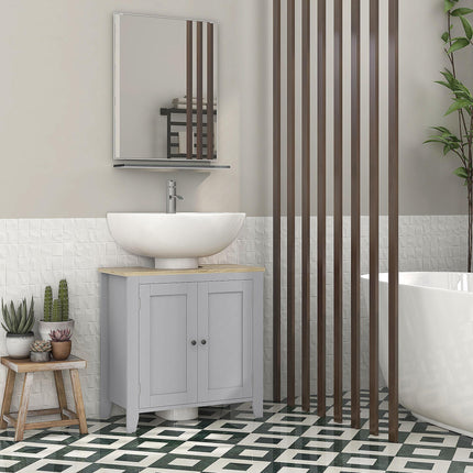 kleankin Under Sink Cabinet, Bathroom Sink Cabinet with 2 Doors, Pedestal Under Sink Design, Freestanding Bathroom Cupboard with Adjustable Shelf, Grey