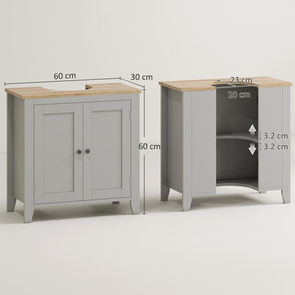 kleankin Under Sink Cabinet, Bathroom Sink Cabinet with 2 Doors, Pedestal Under Sink Design, Freestanding Bathroom Cupboard with Adjustable Shelf, Grey