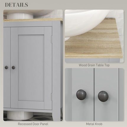 kleankin Under Sink Cabinet, Bathroom Sink Cabinet with 2 Doors, Pedestal Under Sink Design, Freestanding Bathroom Cupboard with Adjustable Shelf, Grey