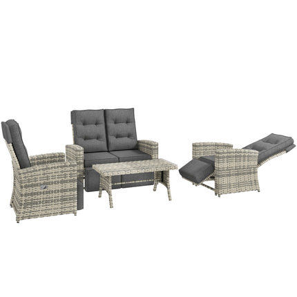 4 Piece Rattan Outdoor Garden Sofa Sectional Set with Glass Top Table - Light Grey