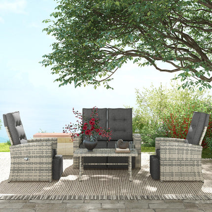 4 Piece Rattan Outdoor Garden Sofa Sectional Set with Glass Top Table - Light Grey