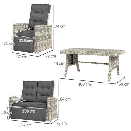 4 Piece Rattan Outdoor Garden Sofa Sectional Set with Glass Top Table - Light Grey