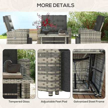 4 Piece Rattan Outdoor Garden Sofa Sectional Set with Glass Top Table - Light Grey