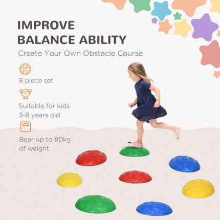 8 Piece Kids Balance Stepping Stones Set with Non-Slip Mats - Multicoloured