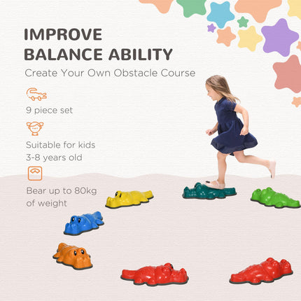 Set of 9 Kids Crocodile Stepping Stones with Anti-Slip Edges - Multicoloured