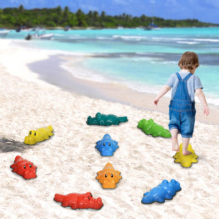 Set of 9 Kids Crocodile Stepping Stones with Anti-Slip Edges - Multicoloured