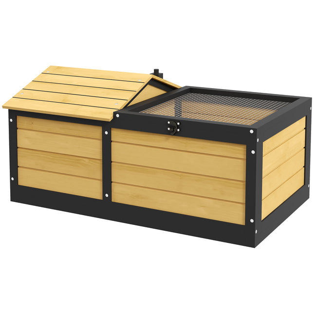 Wooden Small Tortoise House with Hide Den and Run - Yellow