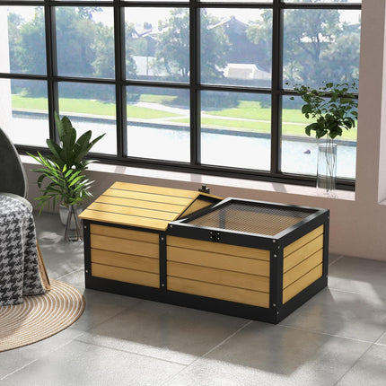 Wooden Small Tortoise House with Hide Den and Run - Yellow