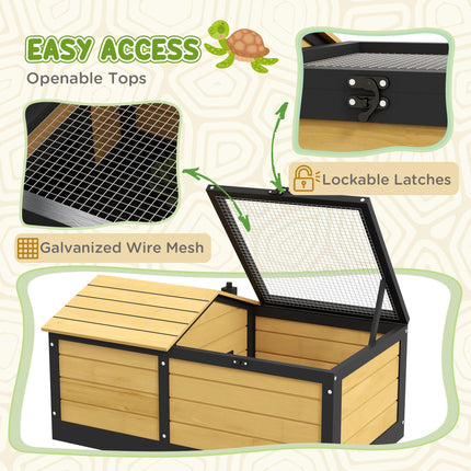 Wooden Small Tortoise House with Hide Den and Run - Yellow