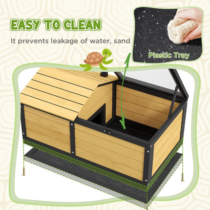 Wooden Small Tortoise House with Hide Den and Run - Yellow