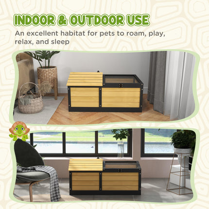 Wooden Small Tortoise House with Hide Den and Run - Yellow