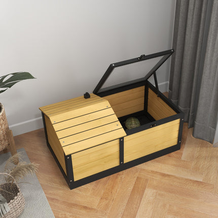 Wooden Small Tortoise House with Hide Den and Run - Yellow