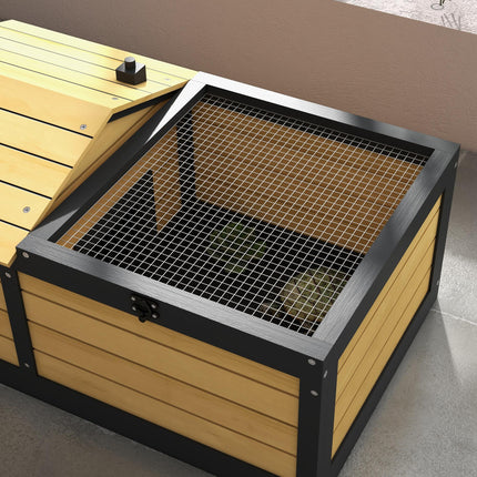 Wooden Small Tortoise House with Hide Den and Run - Yellow