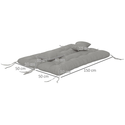 4-Piece Patio Chair Cushion Set with 2 Pillows and Ties - Light Grey