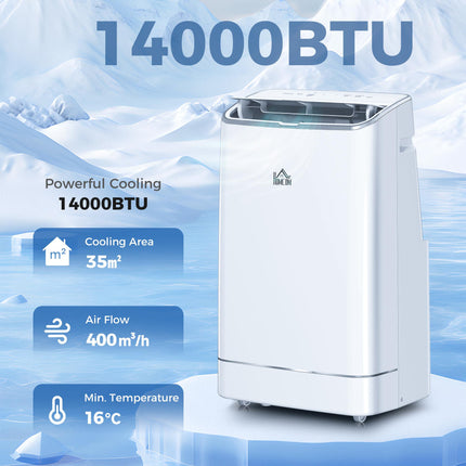 14,000 BTU Mobile Air Conditioner 35m² with WiFi, Dehumidifier, Fan & Timer - White