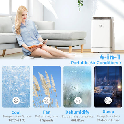 14,000 BTU Mobile Air Conditioner 35m² with WiFi, Dehumidifier, Fan & Timer - White