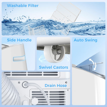 14,000 BTU Mobile Air Conditioner 35m² with WiFi, Dehumidifier, Fan & Timer - White