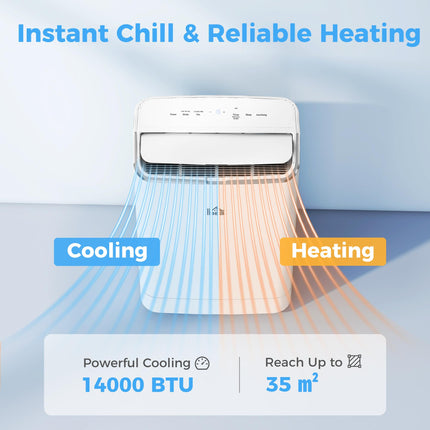14,000 BTU Mobile Air Conditioner with Heater, Dehumidifier, Fan, WiFi Smart Control & 24H Timer - White