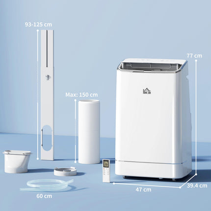 14,000 BTU Mobile Air Conditioner with Heater, Dehumidifier, Fan, WiFi Smart Control & 24H Timer - White