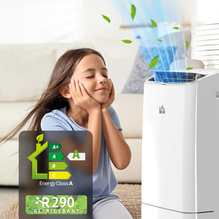 14,000 BTU Mobile Air Conditioner with Heater, Dehumidifier, Fan, WiFi Smart Control & 24H Timer - White