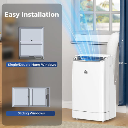 14,000 BTU Mobile Air Conditioner with Heater, Dehumidifier, Fan, WiFi Smart Control & 24H Timer - White