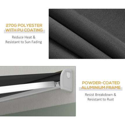 4 x 3m Electric Retractable Awning with Remote Control Aluminium Frame for Patio Door Window - Grey