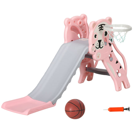 2 in 1 Indoor Baby Slide with Basketball Hoop for Ages 18-36 Months - Pink