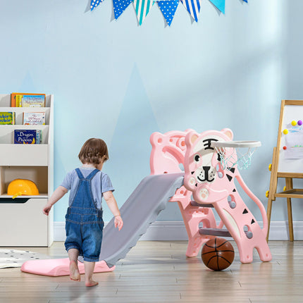2 in 1 Indoor Baby Slide with Basketball Hoop for Ages 18-36 Months - Pink