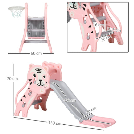 2 in 1 Indoor Baby Slide with Basketball Hoop for Ages 18-36 Months - Pink