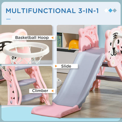 2 in 1 Indoor Baby Slide with Basketball Hoop for Ages 18-36 Months - Pink