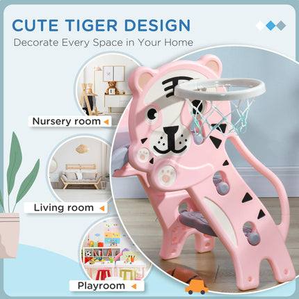 2 in 1 Indoor Baby Slide with Basketball Hoop for Ages 18-36 Months - Pink