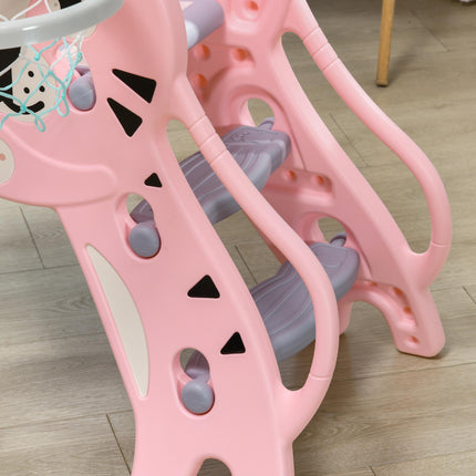 2 in 1 Indoor Baby Slide with Basketball Hoop for Ages 18-36 Months - Pink