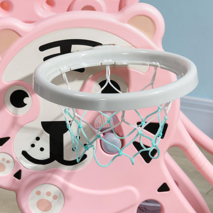 2 in 1 Indoor Baby Slide with Basketball Hoop for Ages 18-36 Months - Pink