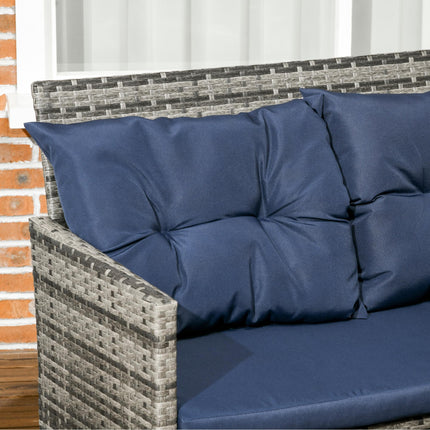 8-Seater Patio Wicker Rattan Sofa Set with Glass Table & Cushions - Dark Blue