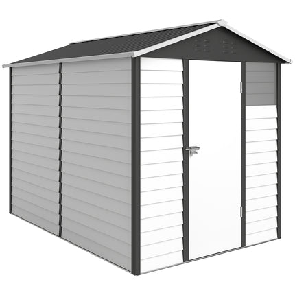 9x6ft Galvanised Metal Garden Shed with Lockable Door and Window - Dark Grey