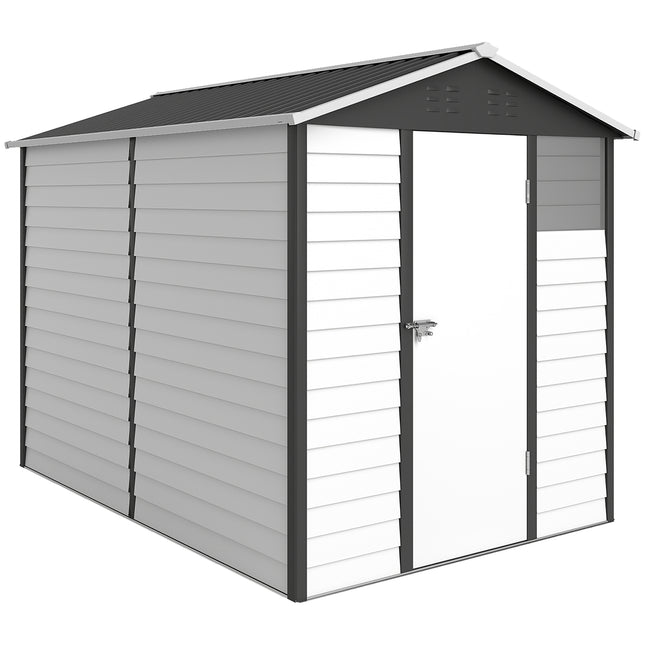 9x6ft Galvanised Metal Garden Shed with Lockable Door and Window - Dark Grey
