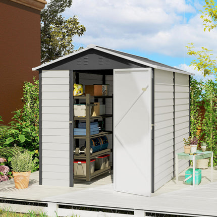 9x6ft Galvanised Metal Garden Shed with Lockable Door and Window - Dark Grey