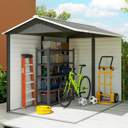 9x6ft Galvanised Metal Garden Shed with Lockable Door and Window - Dark Grey