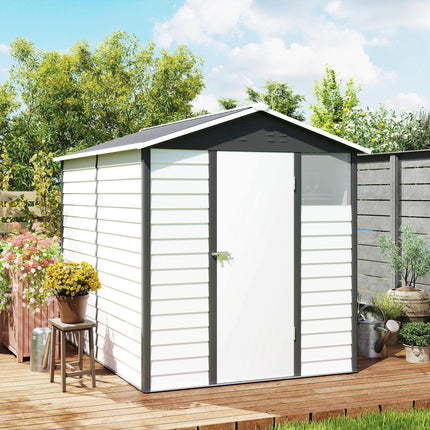 9x6ft Galvanised Metal Garden Shed with Lockable Door and Window - Dark Grey