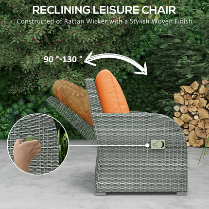 6pc Outdoor Rattan Wicker Furniture Set with 3-Seat Sofa, 2 Reclining Single Sofas, 2 Footstools & Coffee Table - Orange