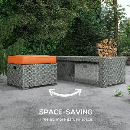 6pc Outdoor Rattan Wicker Furniture Set with 3-Seat Sofa, 2 Reclining Single Sofas, 2 Footstools & Coffee Table - Orange