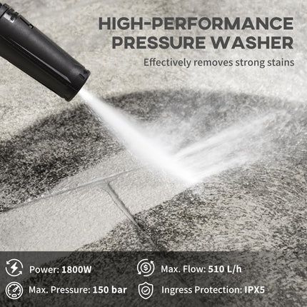 1800W High Pressure Washer 150 Bar 510 L/h Portable Power Jet Wash Cleaner - Blue