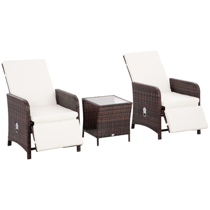 3-Piece Rattan Bistro Set with Cushions and Storage Table - Mixed-Brown