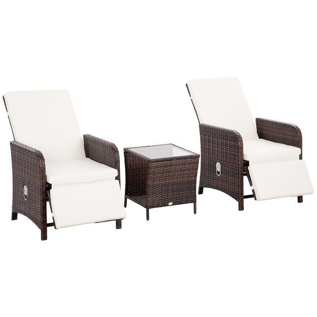3-Piece Rattan Bistro Set with Cushions and Storage Table - Mixed-Brown