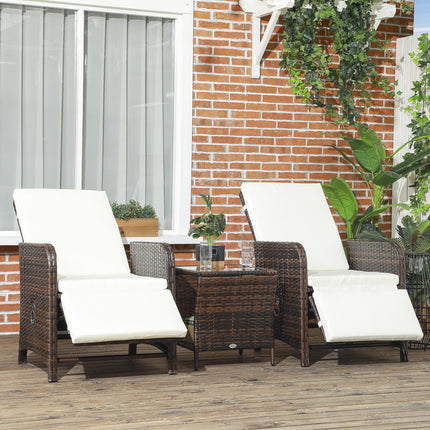 3-Piece Rattan Bistro Set with Cushions and Storage Table - Mixed-Brown