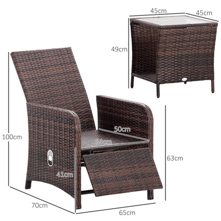 3-Piece Rattan Bistro Set with Cushions and Storage Table - Mixed-Brown