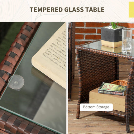 3-Piece Rattan Bistro Set with Cushions and Storage Table - Mixed-Brown