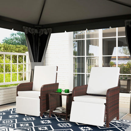3-Piece Rattan Bistro Set with Cushions and Storage Table - Mixed-Brown