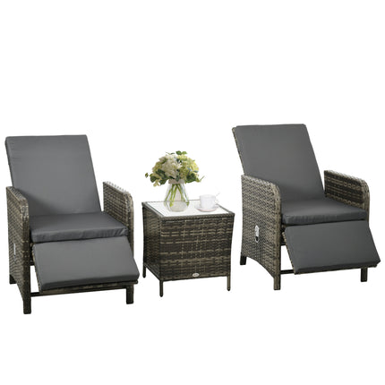 3-Piece Rattan Bistro Set with Cushions and Storage Table - Mix-Grey