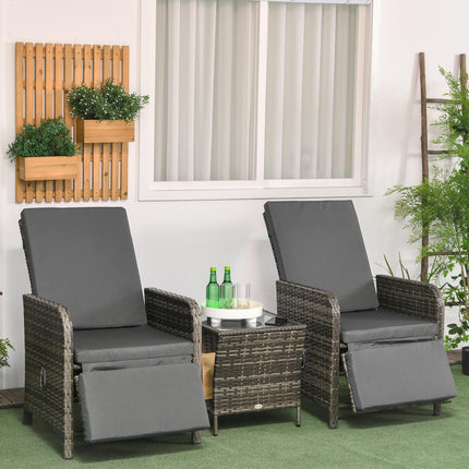 3-Piece Rattan Bistro Set with Cushions and Storage Table - Mix-Grey